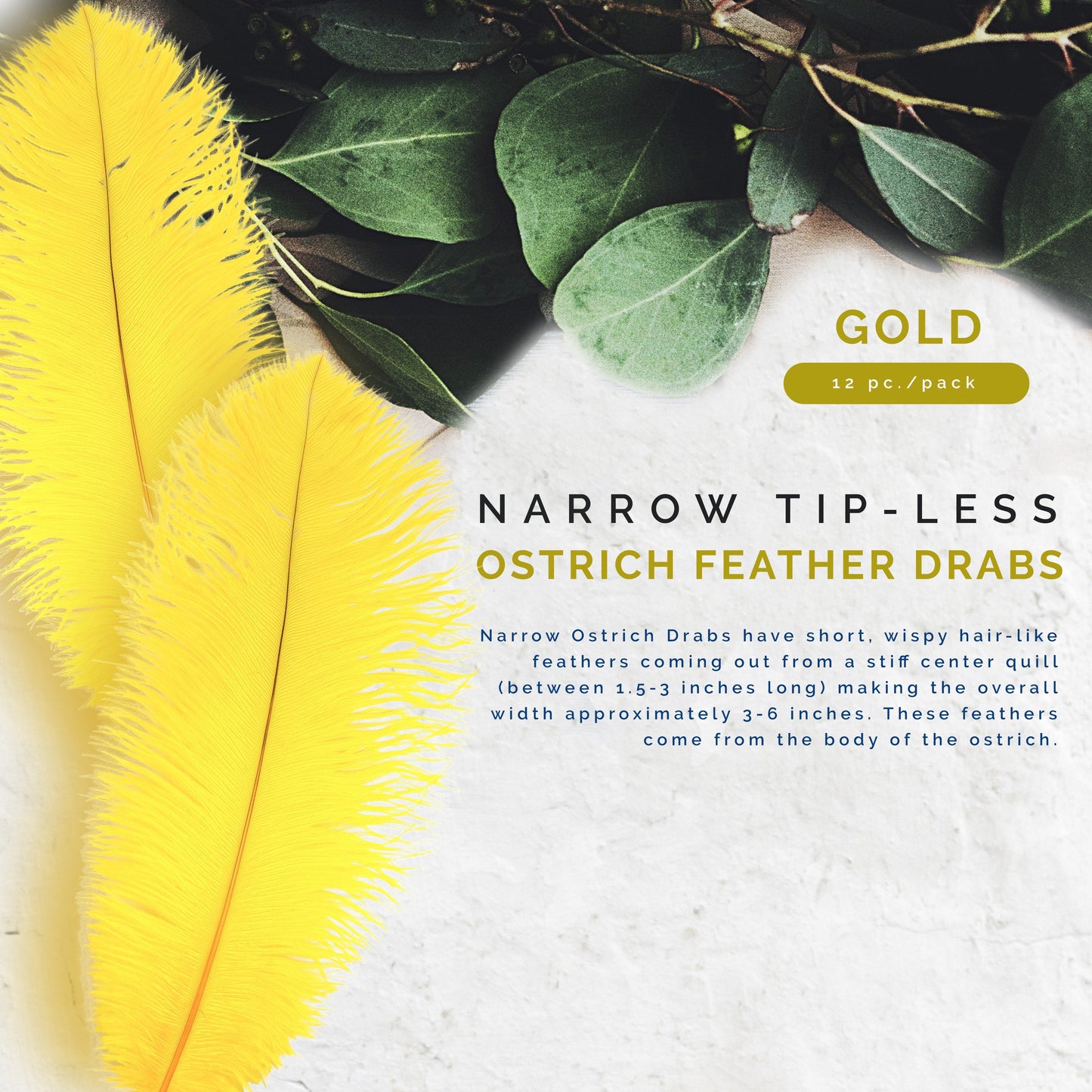 Ostrich Feathers-Narrow Drabs - Gold