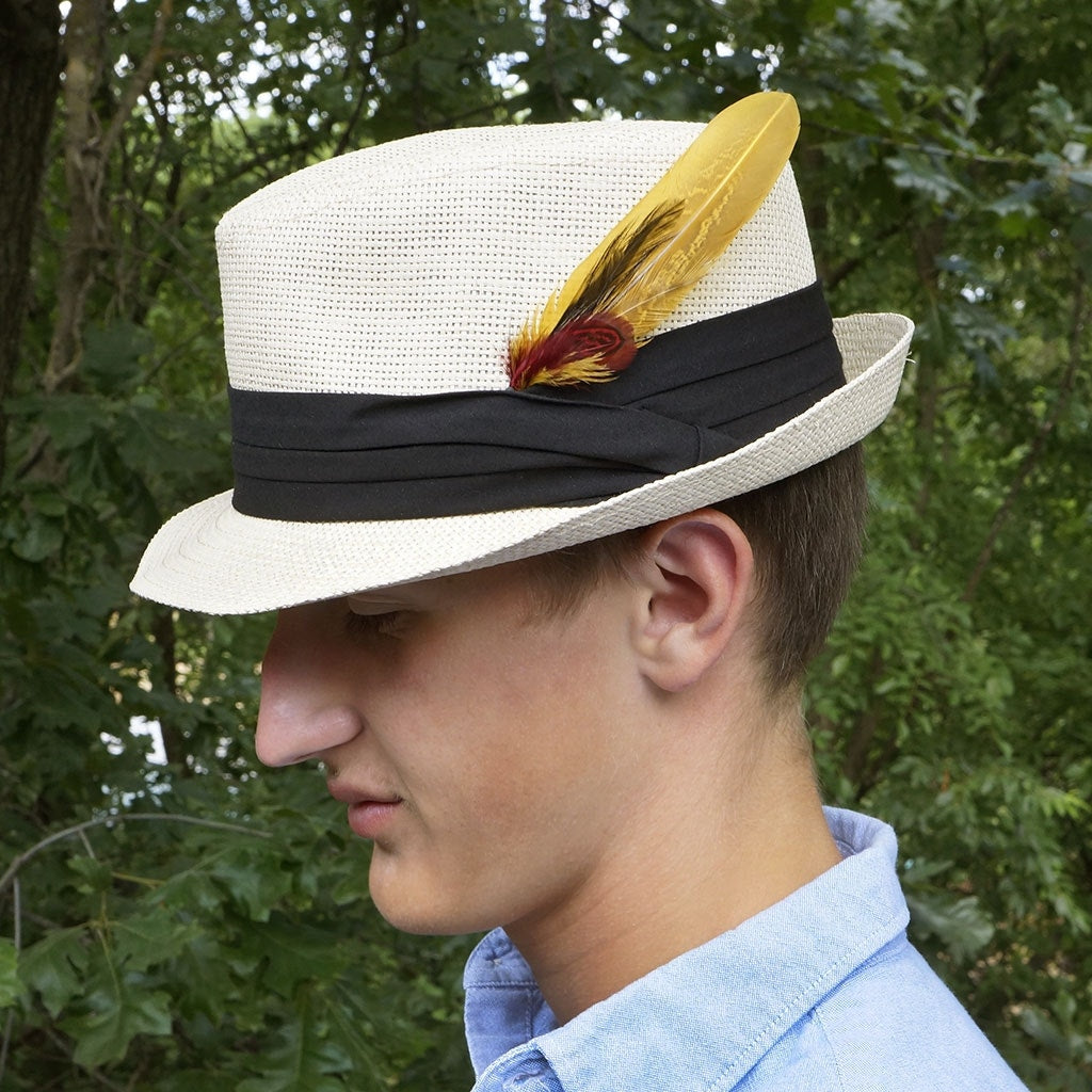 Pheasant-Hackle Feather Hat Trims Black/Fig/Marigold/Natural