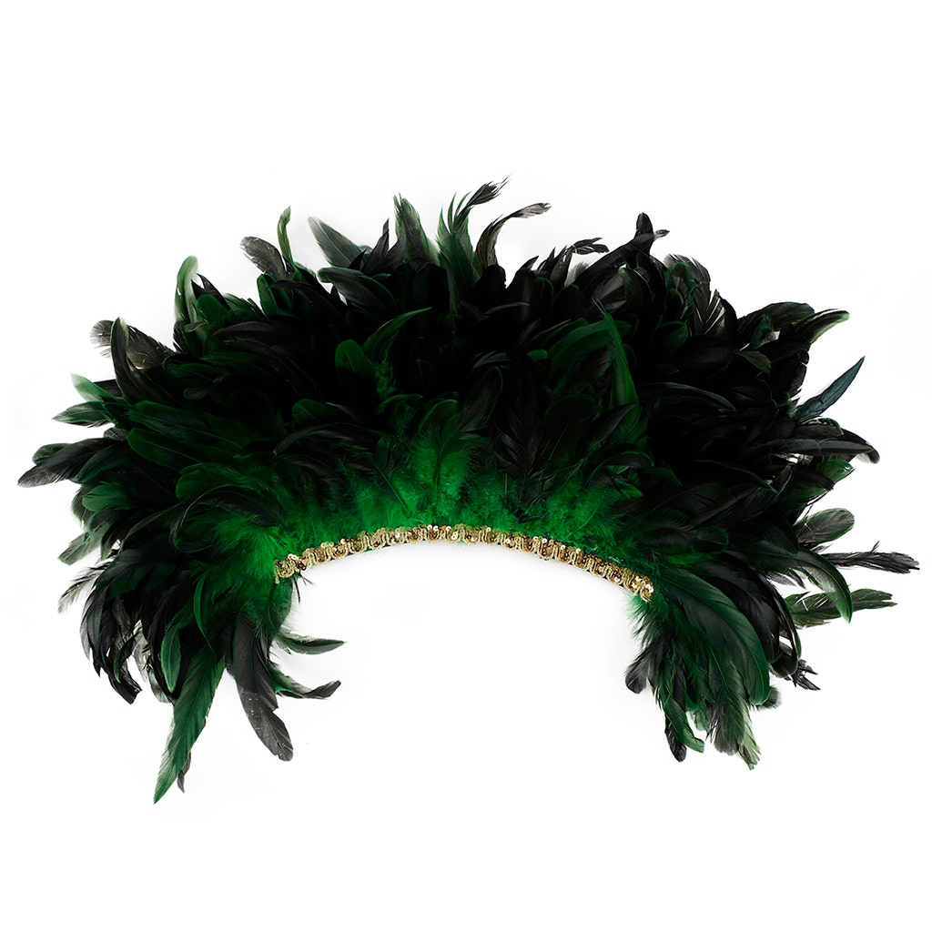 Large Sequined Adjustable Feather Spirit Headdress - Kelly Green