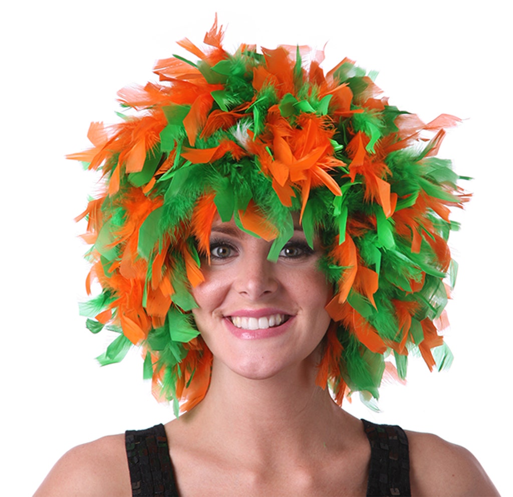 Chandelle Feather Wig-Mixed - Kelly/Orange
