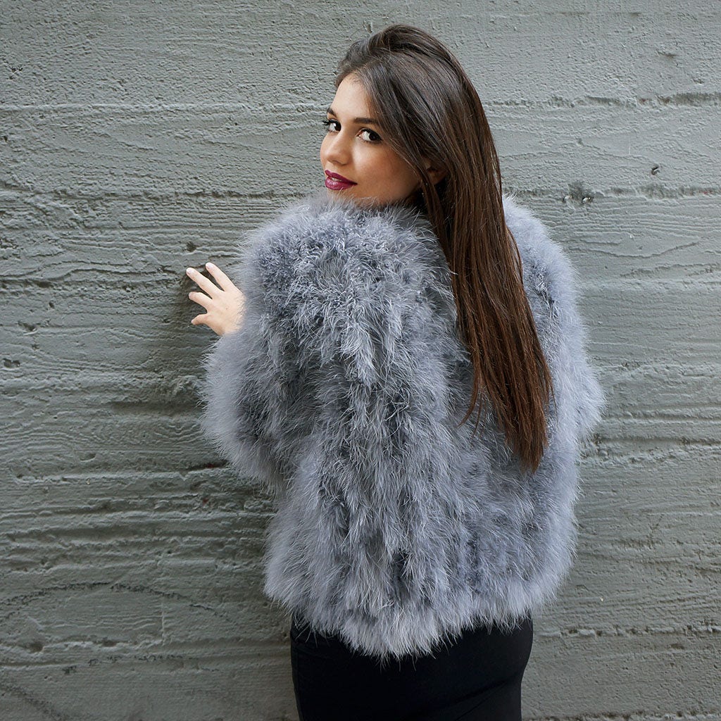 Cropped Marabou Jacket Dark Grey