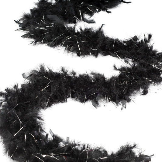 Chandelle Feather Boa - Medium Weight - Black/Silver Lurex