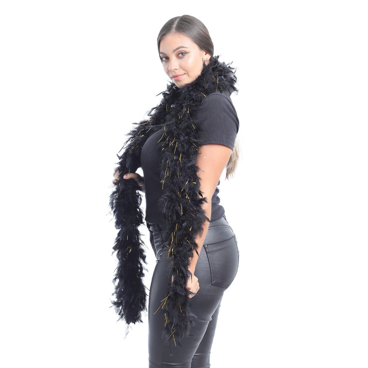 Chandelle Feather Boa - Medium Weight - Black/Gold Lurex