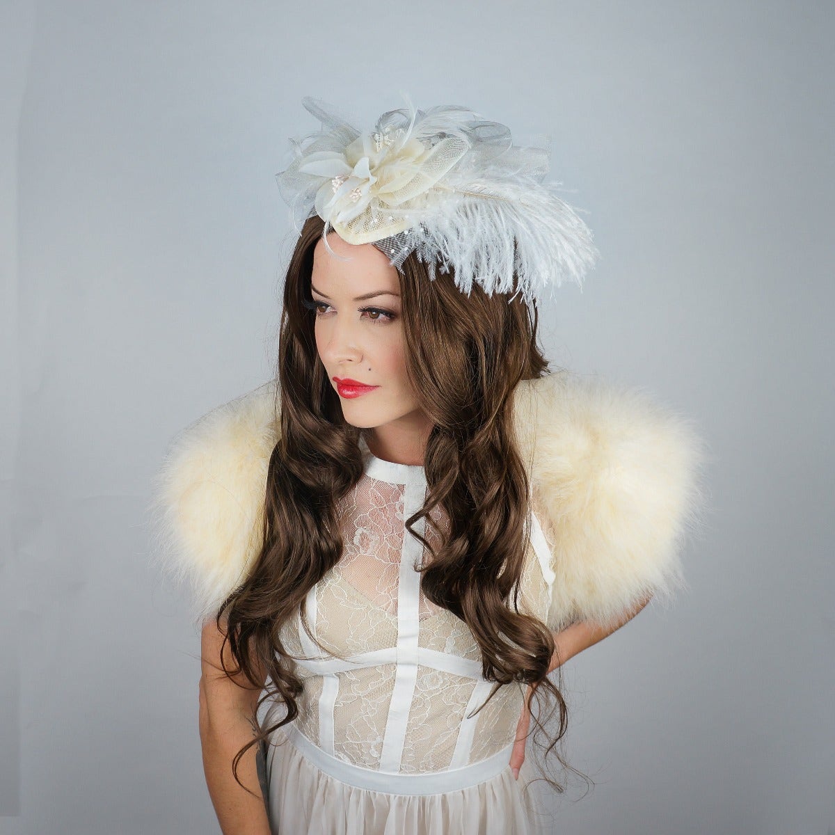 Clara Ivory Ostrich Feather Fascinator