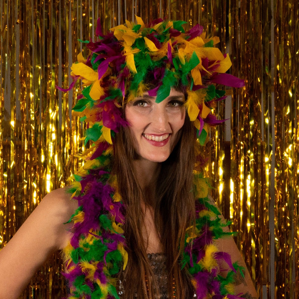 Chandelle Feather Wig-Mixed - Mardigras Mix