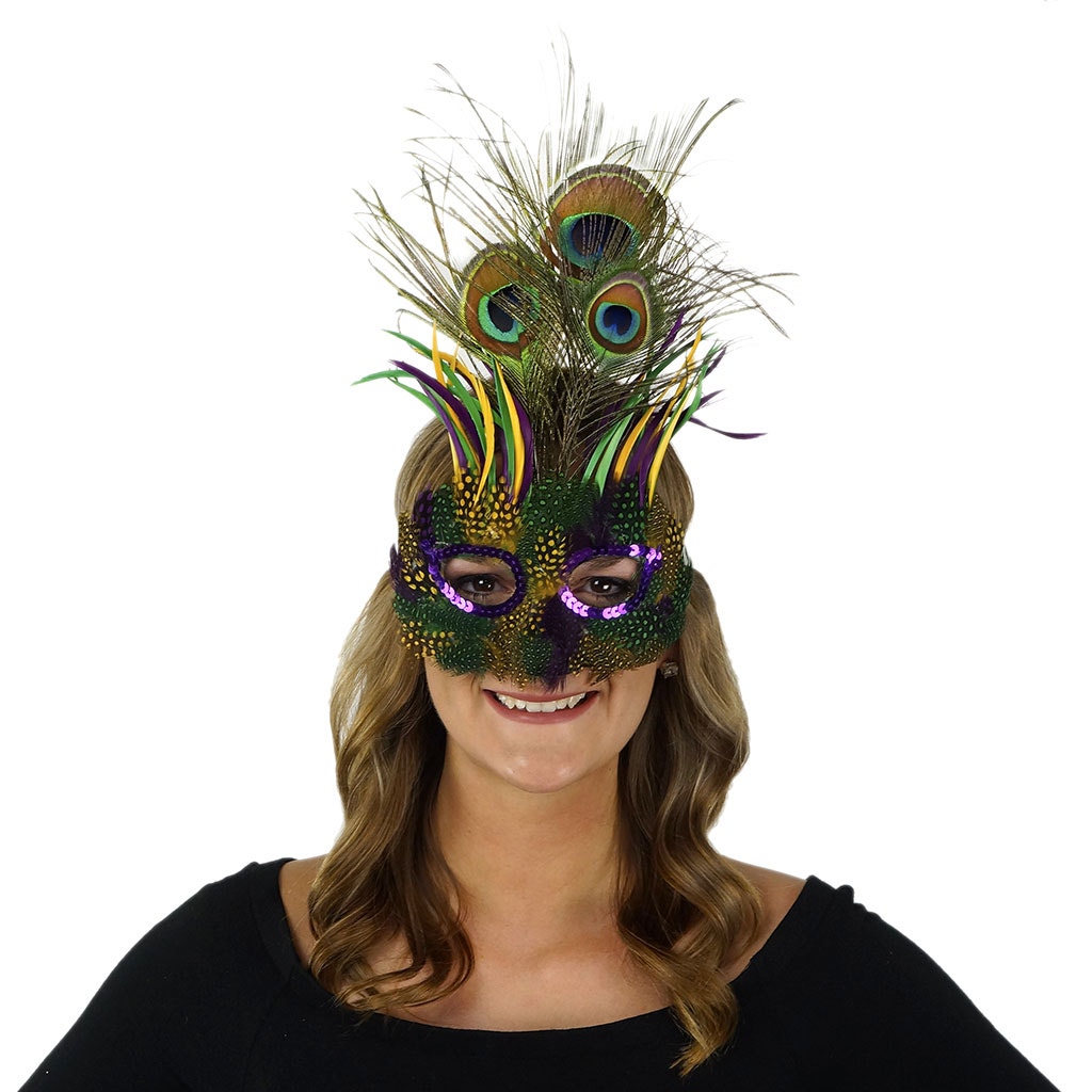 Peacock Goose Biot Feather Mask - Mardi Gras