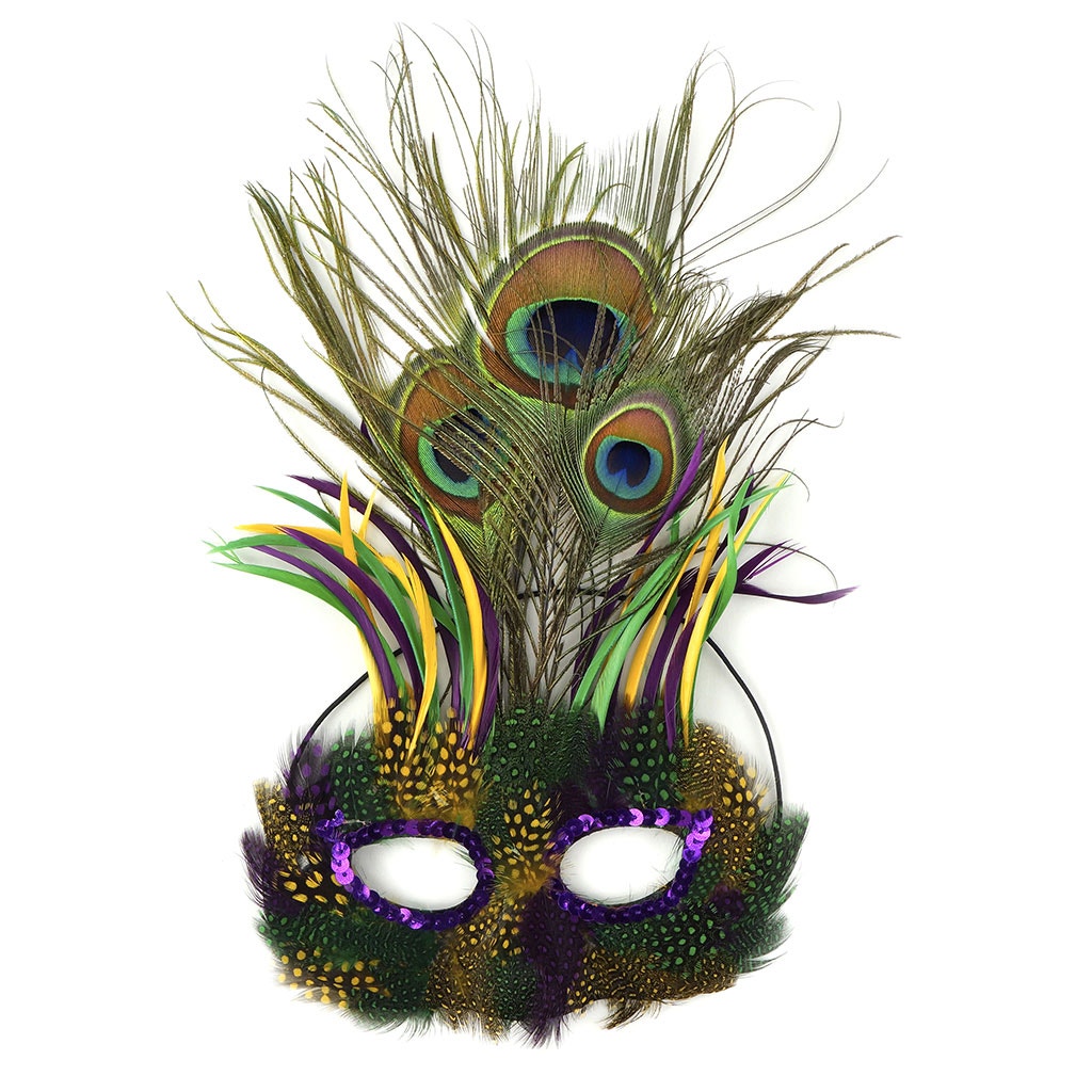 Peacock Goose Biot Feather Mask - Mardi Gras