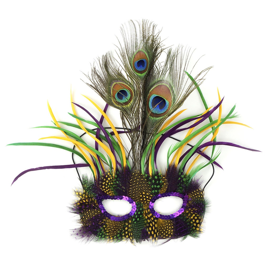 Peacock Goose Biot Feather Mask - Mardi Gras