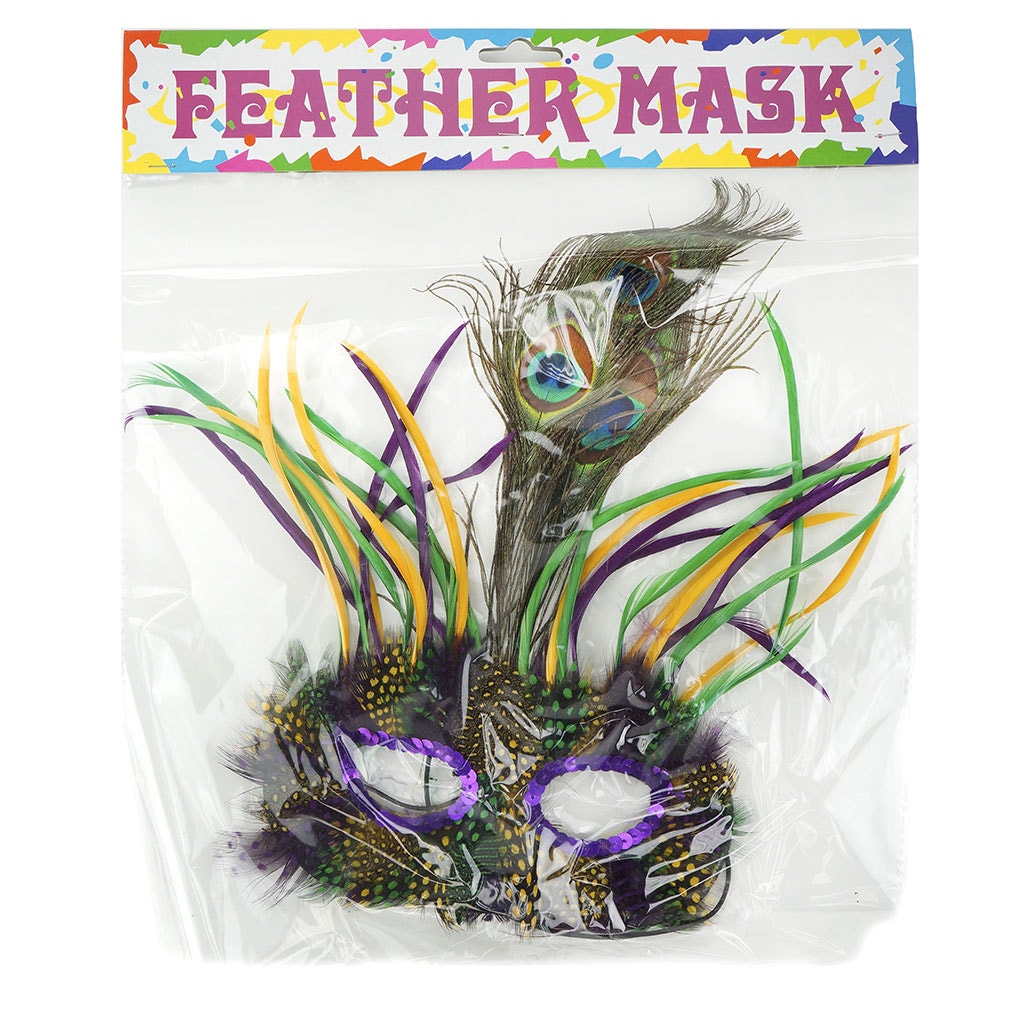 Peacock Goose Biot Feather Mask - Mardi Gras