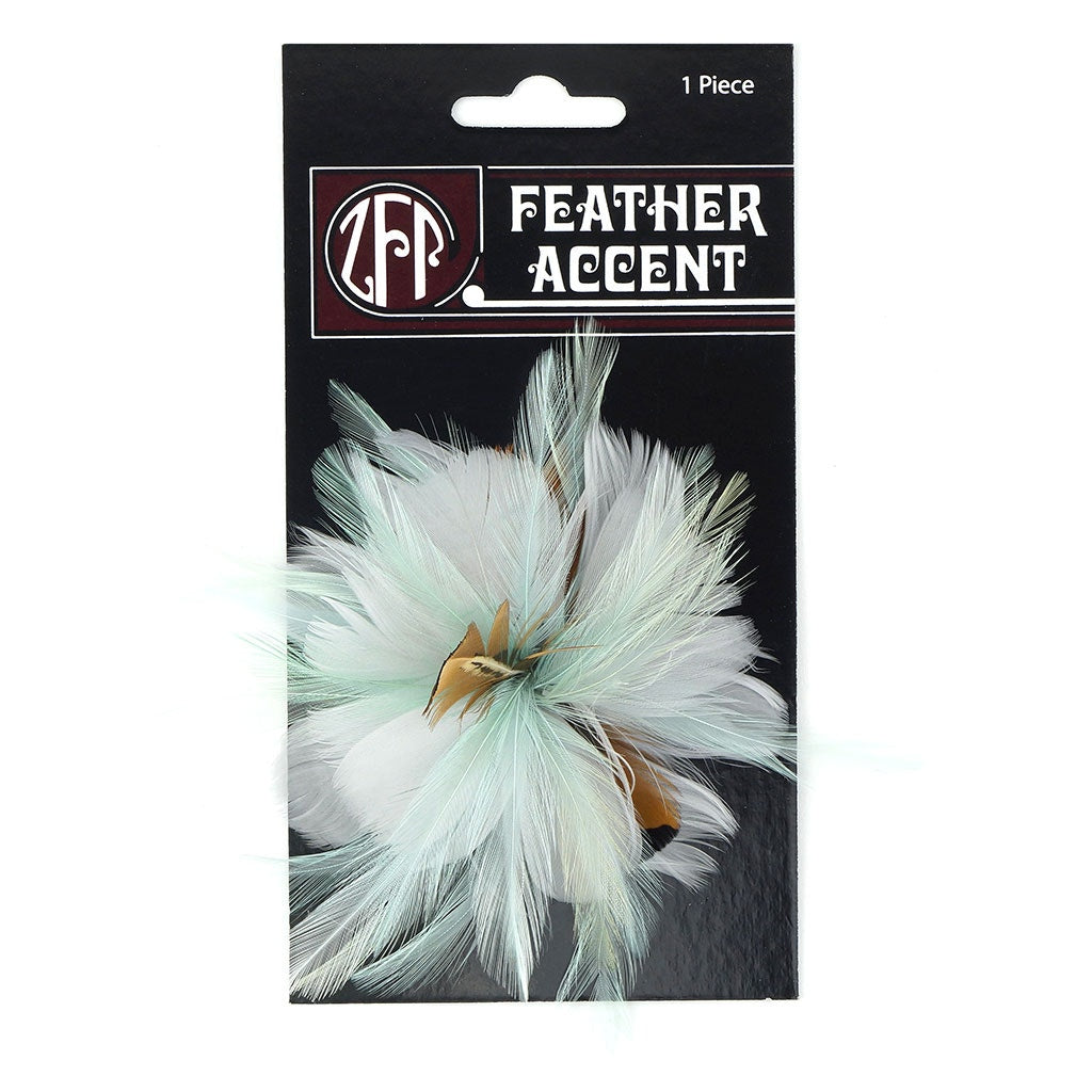 Feather Flower Corsage - Mint Green / Silver