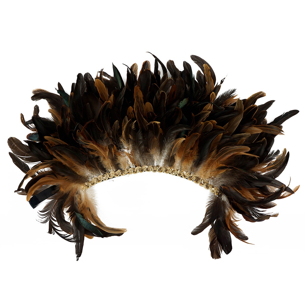 Large Sequined Adjustable Feather Spirit Headdress - Natural