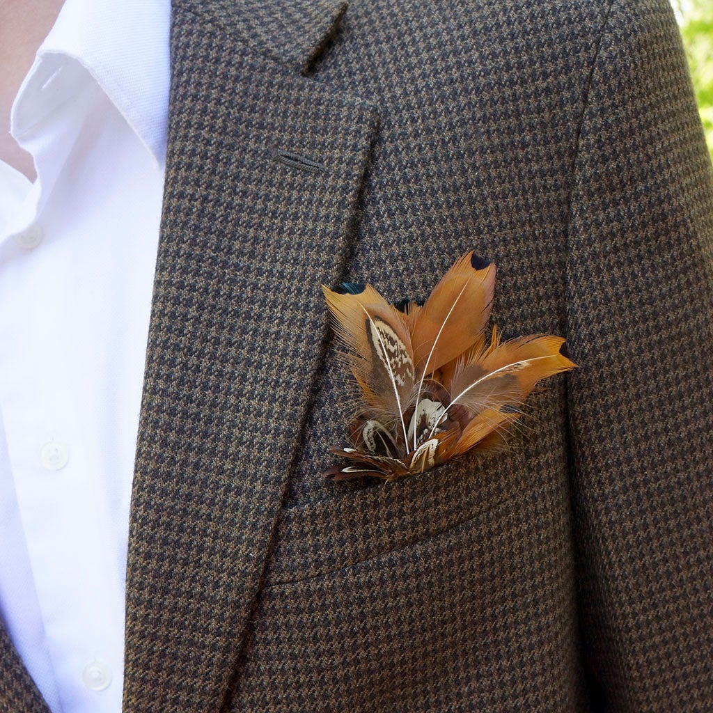 Handmade Feather Corsage-Pheasant Plumage - Natural
