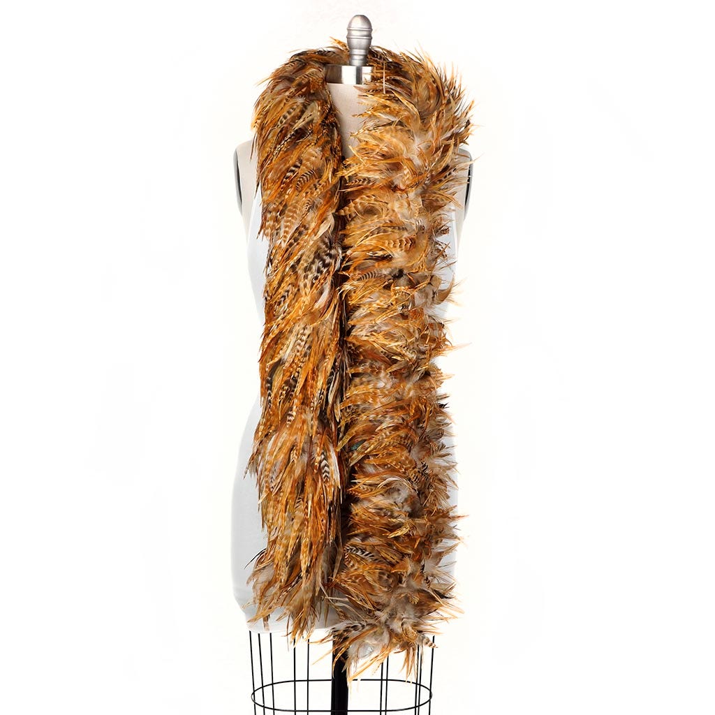 Red Chinchilla Saddle Rooster Feather Boa 7-8" - Natural