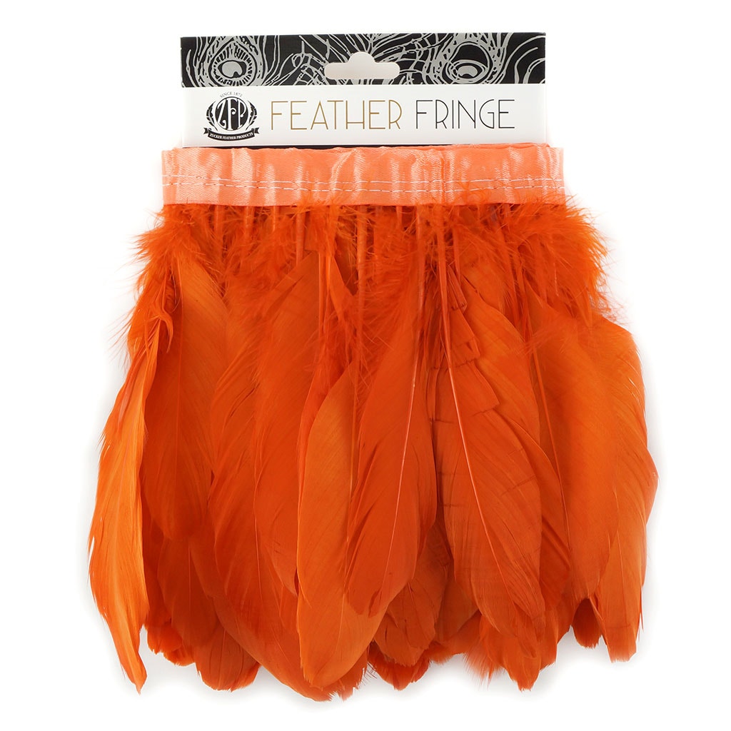 Parried Goose Pallet Feather Fringe - 6" - 1yd Orange