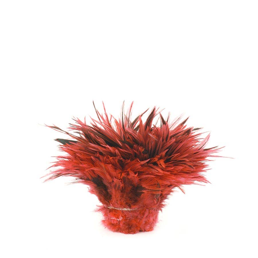 Badger Rooster Saddle Feathers Strung - 1/2 Yard (18" strip) 4-6" Rooster Feathers -Hot Orange
