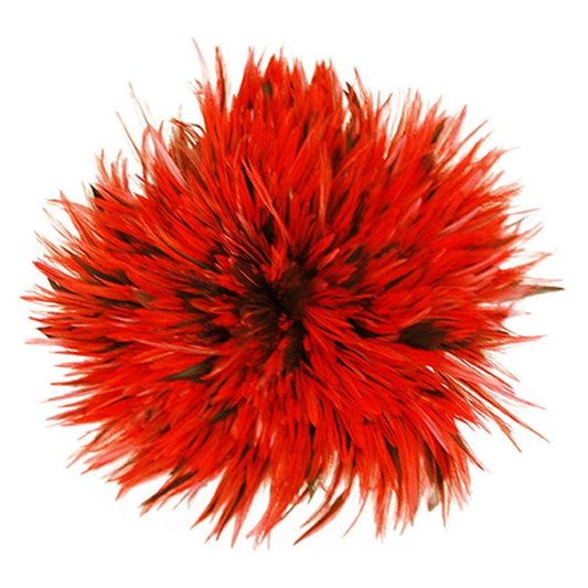 Badger Rooster Saddle Feathers Strung - 1/2 Yard (18" strip) 4-6" Rooster Feathers -Hot Orange