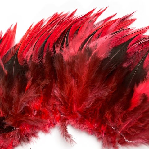 Badger Rooster Saddle Feathers Strung - 2" strip of 4-6" Rooster Feathers - Hot Orange