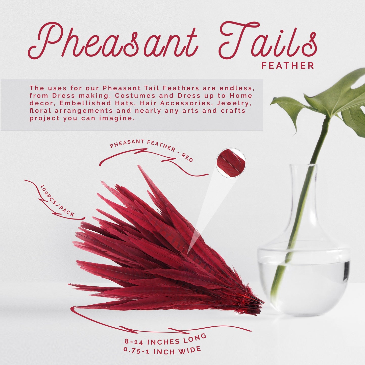 Assorted Pheasant Tails Dyed - Red