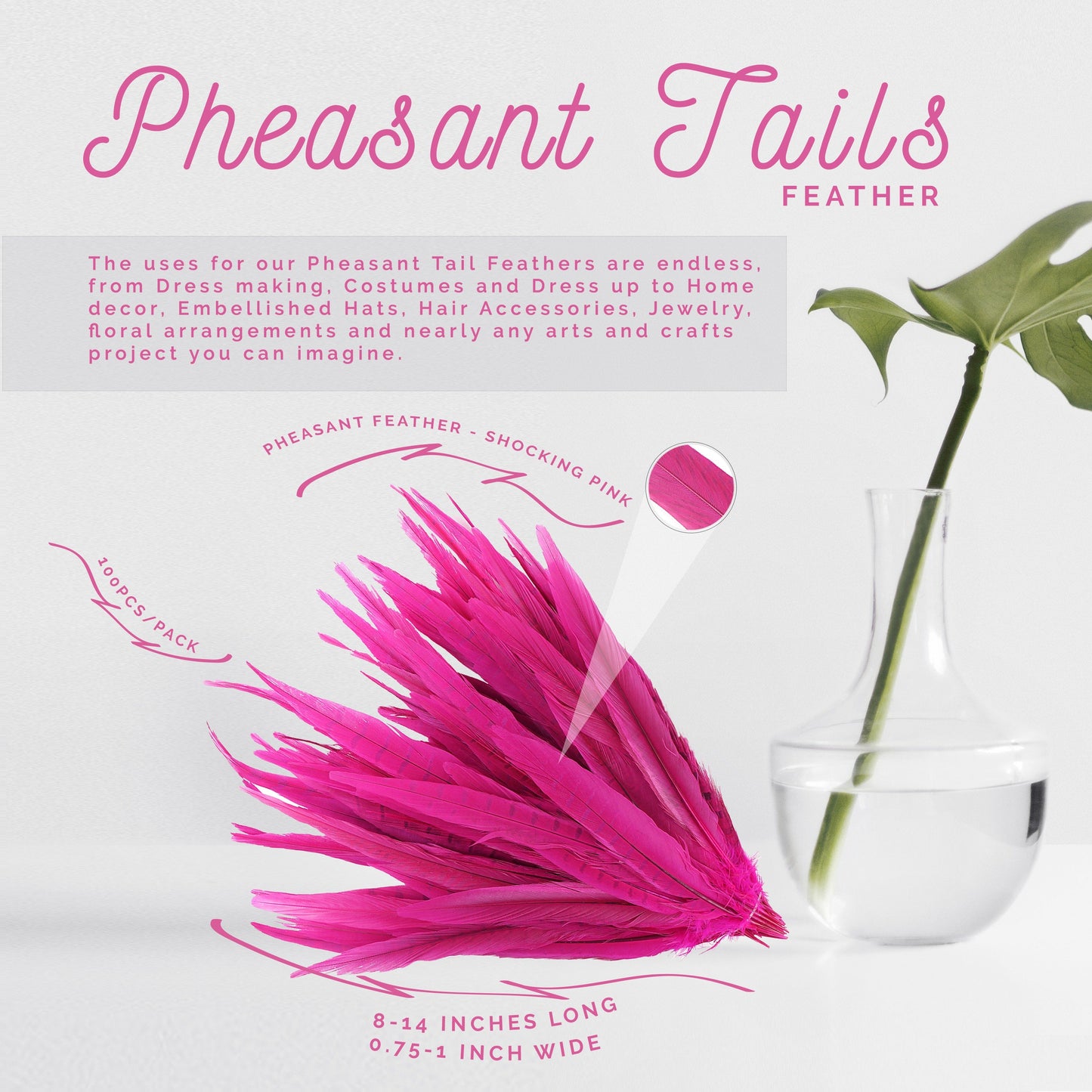 Assorted Pheasant Tails Dyed - Shocking Pink