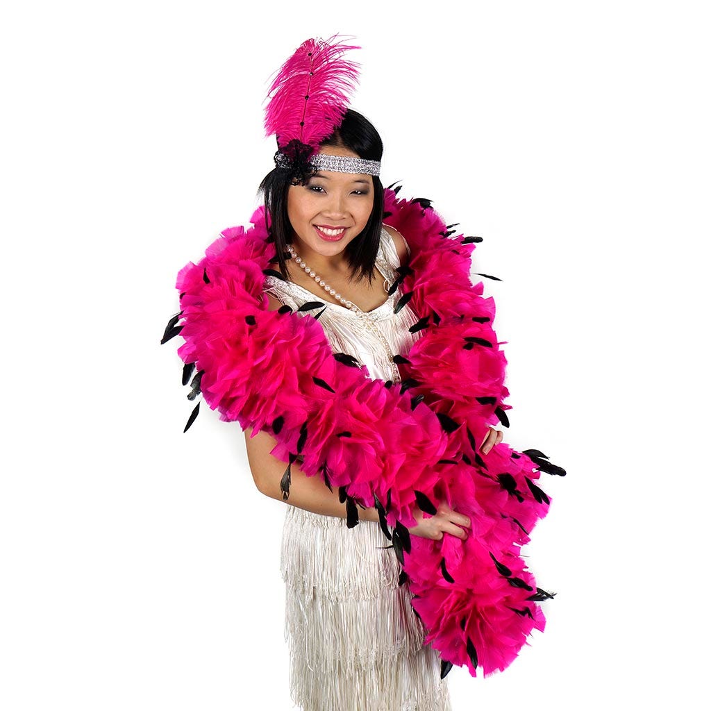 Turkey Feather Boa with Stripped Coque - Shocking Pink/Black