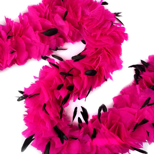 Turkey Feather Boa with Stripped Coque - Shocking Pink/Black
