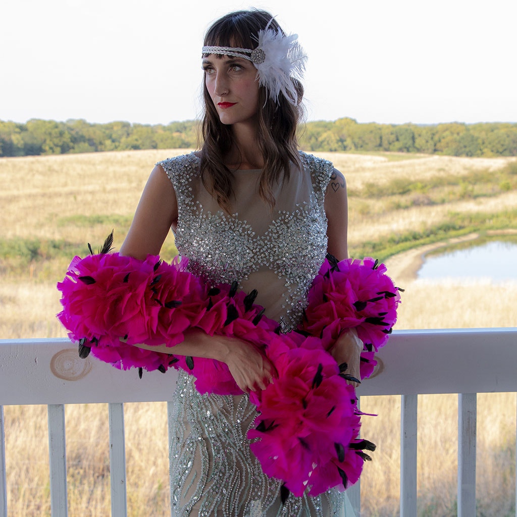 Turkey Feather Boa with Stripped Coque - Shocking Pink/Black