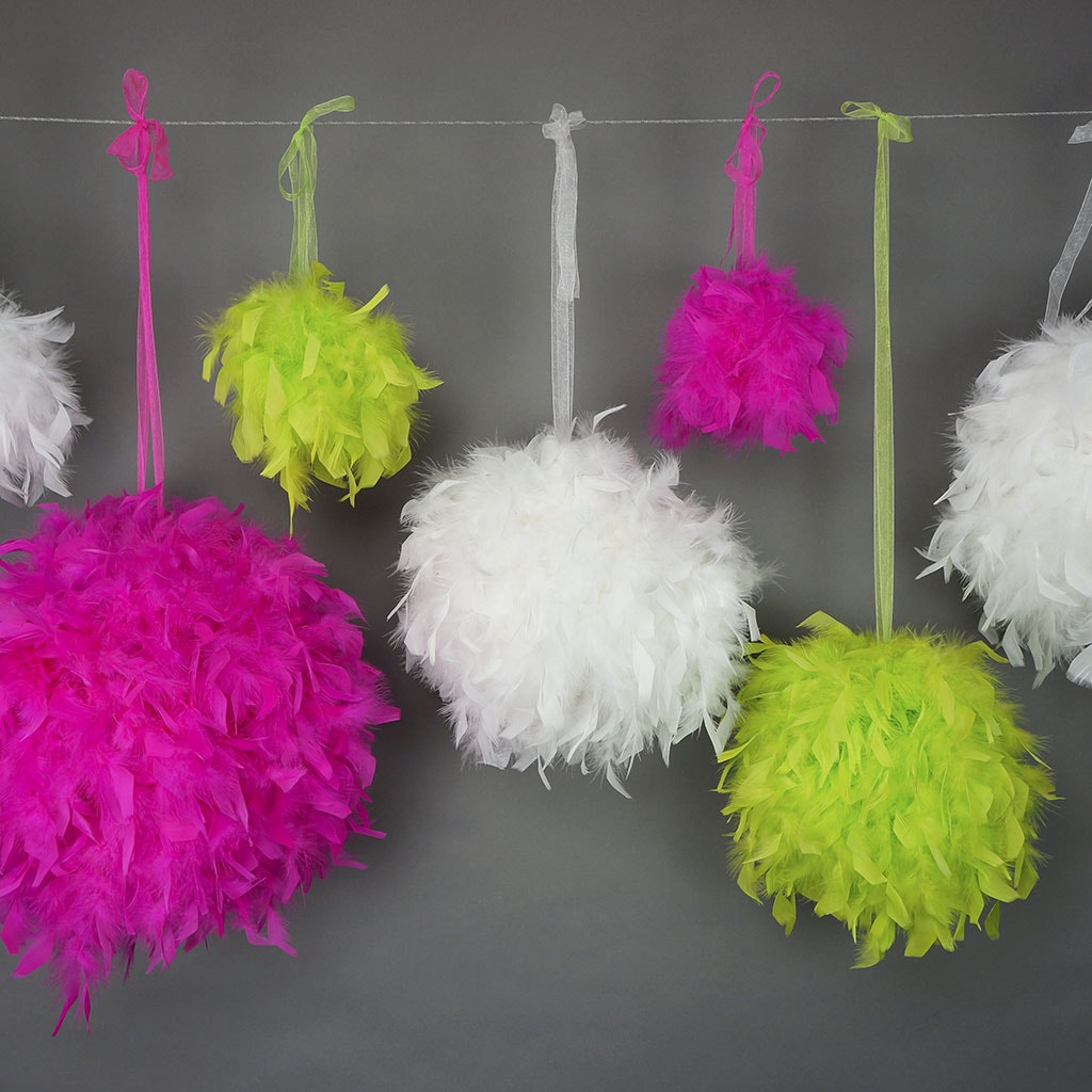 Chandelle Feather Pom Poms - Shocking Pink - 6"