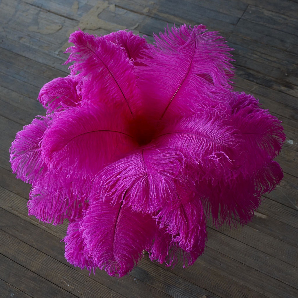 Ostrich Eiffel Tower Centerpiece Shocking Pink w/Black Vase