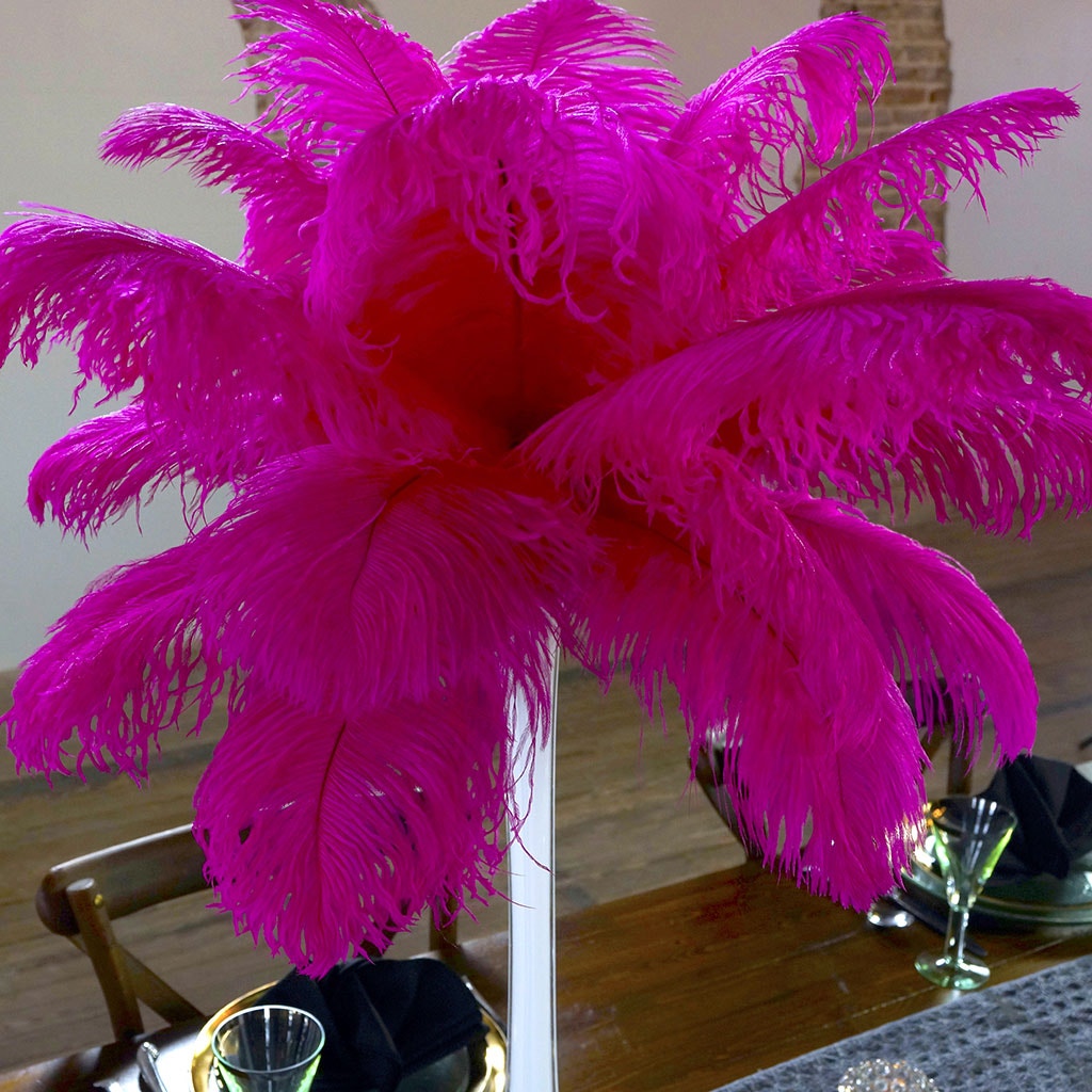 Ostrich Eiffel Tower Centerpiece Shocking Pink w/White Vase