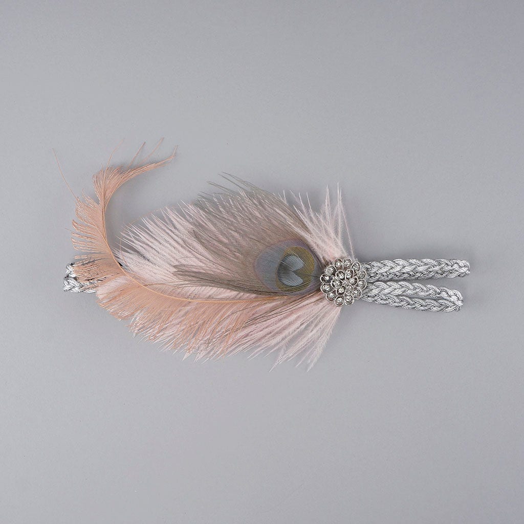 Feather Headband w/Ostrich/Peacock Champagne/Iris