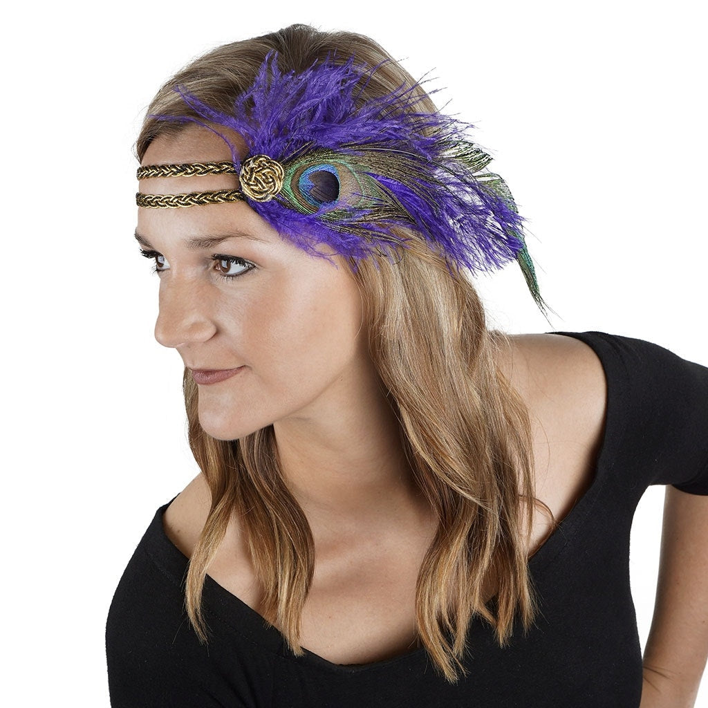 Feather Headband w/Ostrich/Peacock Gold/Black/Regal