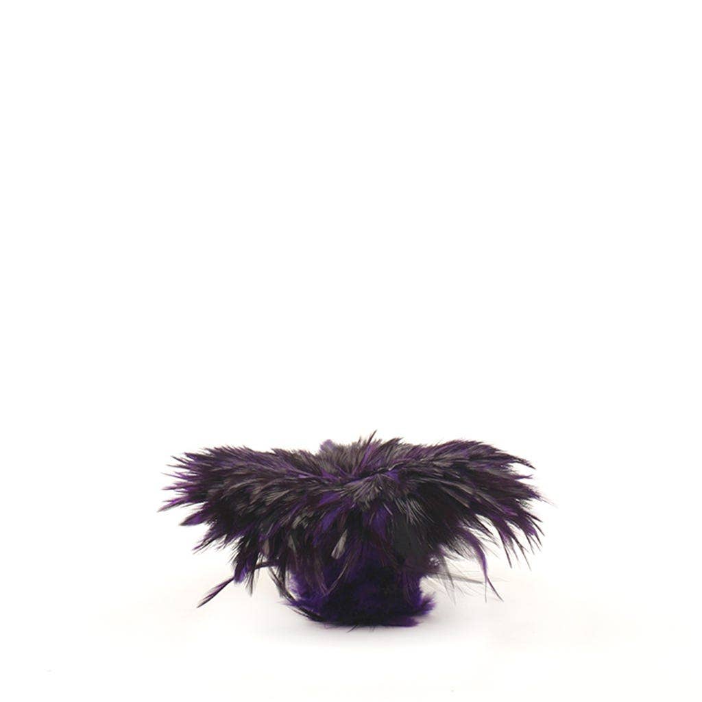 Badger Rooster Saddle Feathers Strung - 1/2 Yard (18" strip) 4-6" Rooster Feathers - Regal Purple