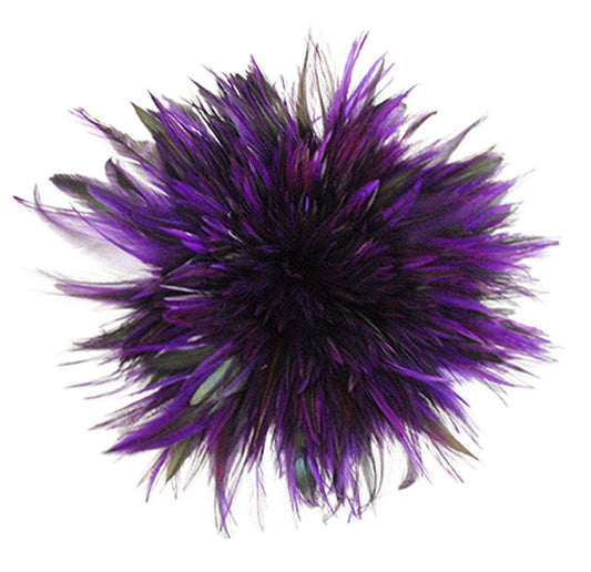 Badger Rooster Saddle Feathers Strung - 1/2 Yard (18" strip) 4-6" Rooster Feathers - Regal Purple