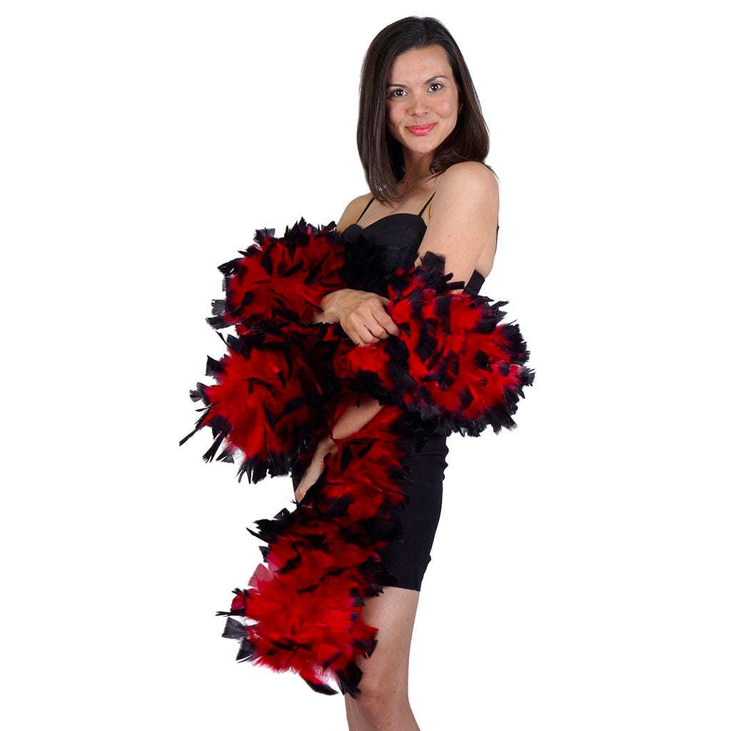 Turkey Feather Boa 10-14"  - Red/Black Tipped