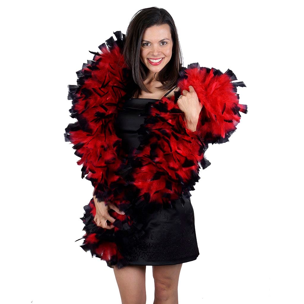 Turkey Feather Boa 10-14"  - Red/Black Tipped