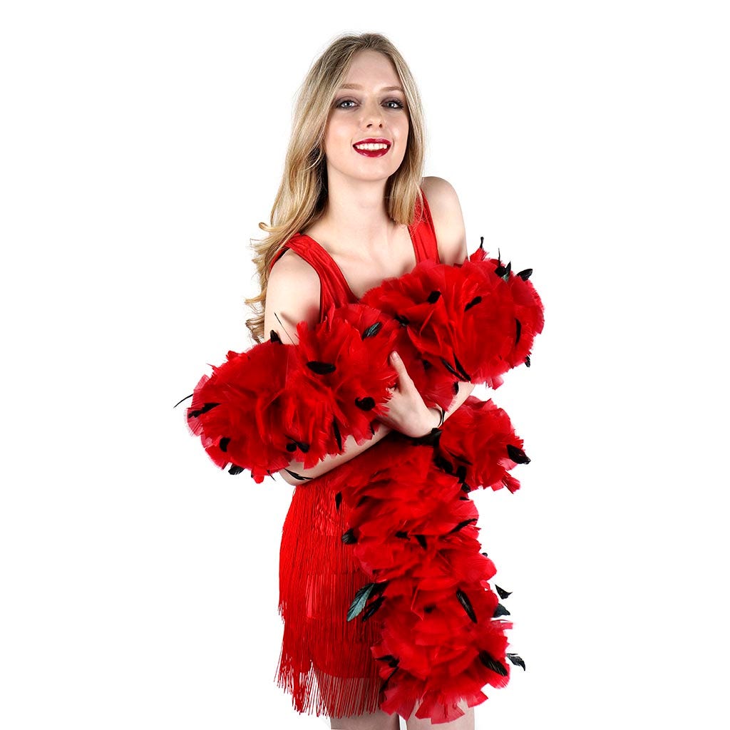 Turkey Feather Boa with Stripped Coque - Red/Black