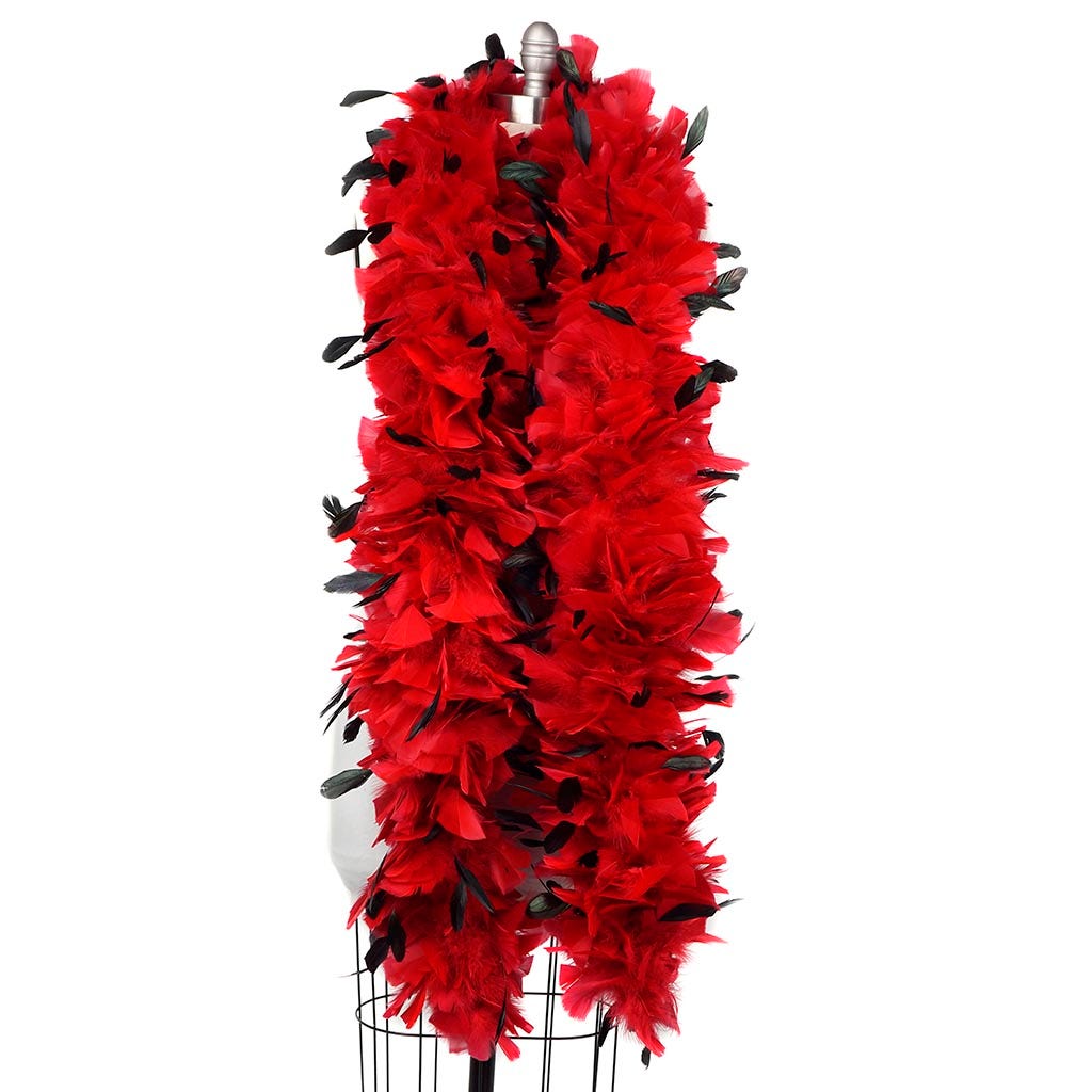 Turkey Feather Boa with Stripped Coque - Red/Black