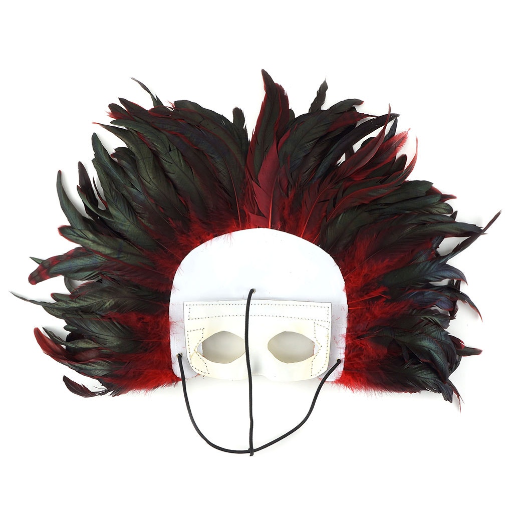 Large Feather Headdress Mask-Dyed - Red