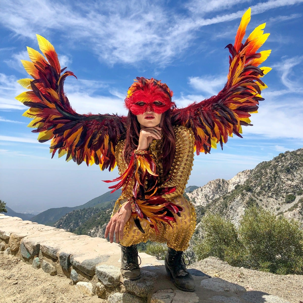 Phoenix Firebird Feather Wings, Cuff, And Mask Set