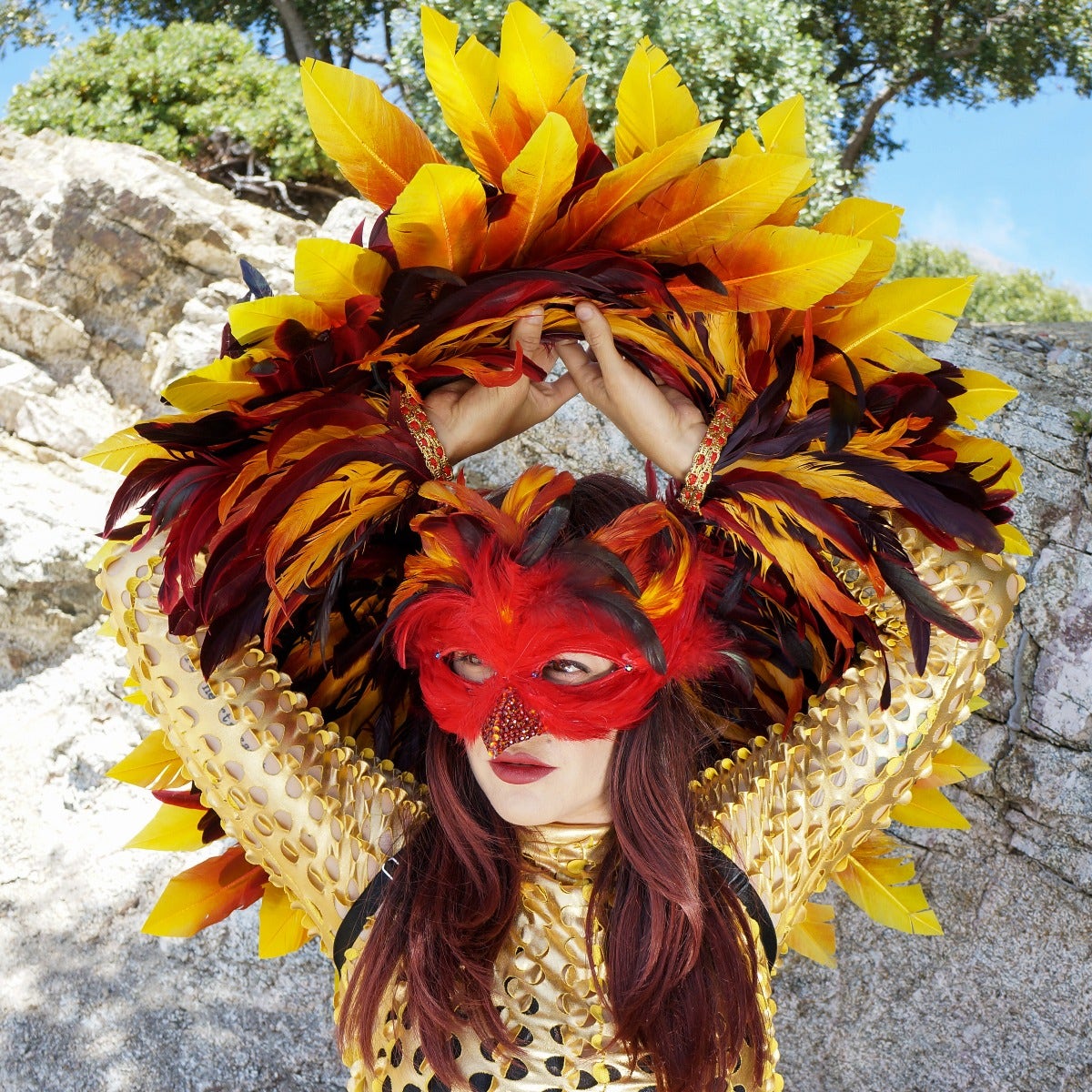 Phoenix Firebird Feather Wings, Cuff, And Mask Set