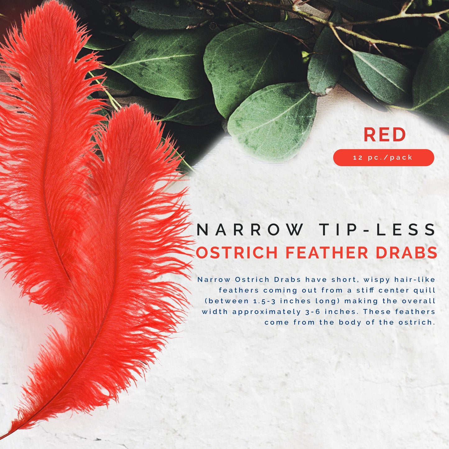 Ostrich Feathers-Narrow Drabs - Red