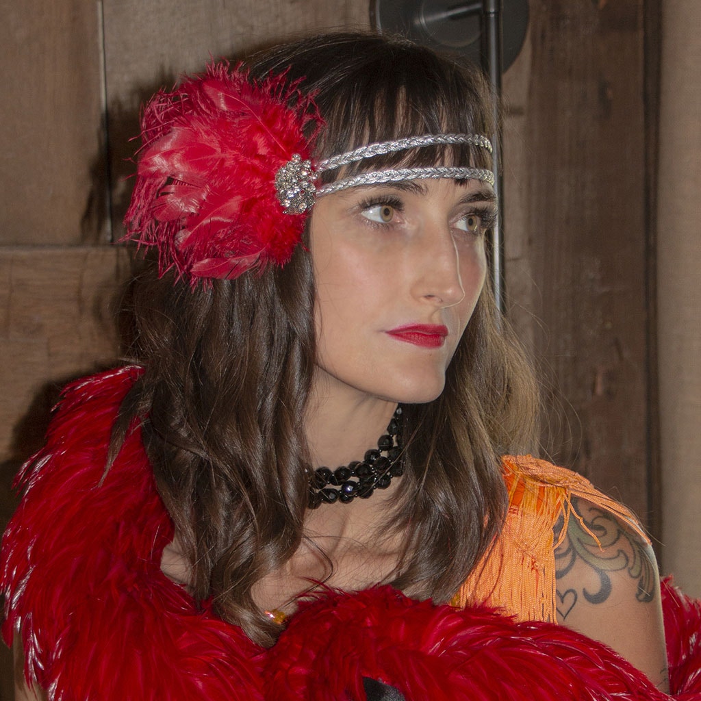 Feather Headband w/Ostrich/Schlappen Red/Silver