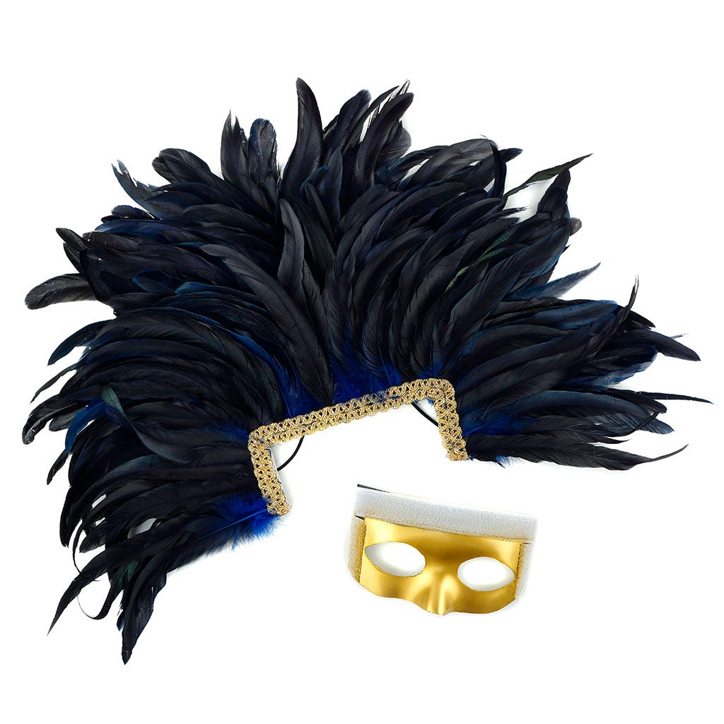 Feather Headdress Mask-Dyed - Royal