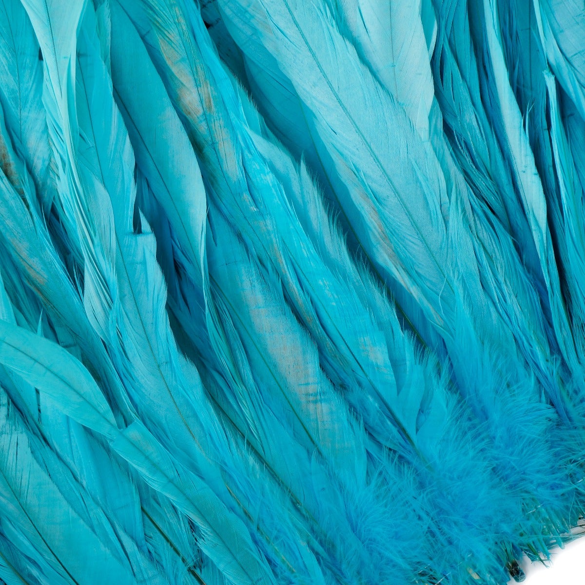 ROOSTER COQUE TAILS FEATHERS BLEACH DYED 7-10” - 1/2 Yard ( 18" ) - Light Turquoise