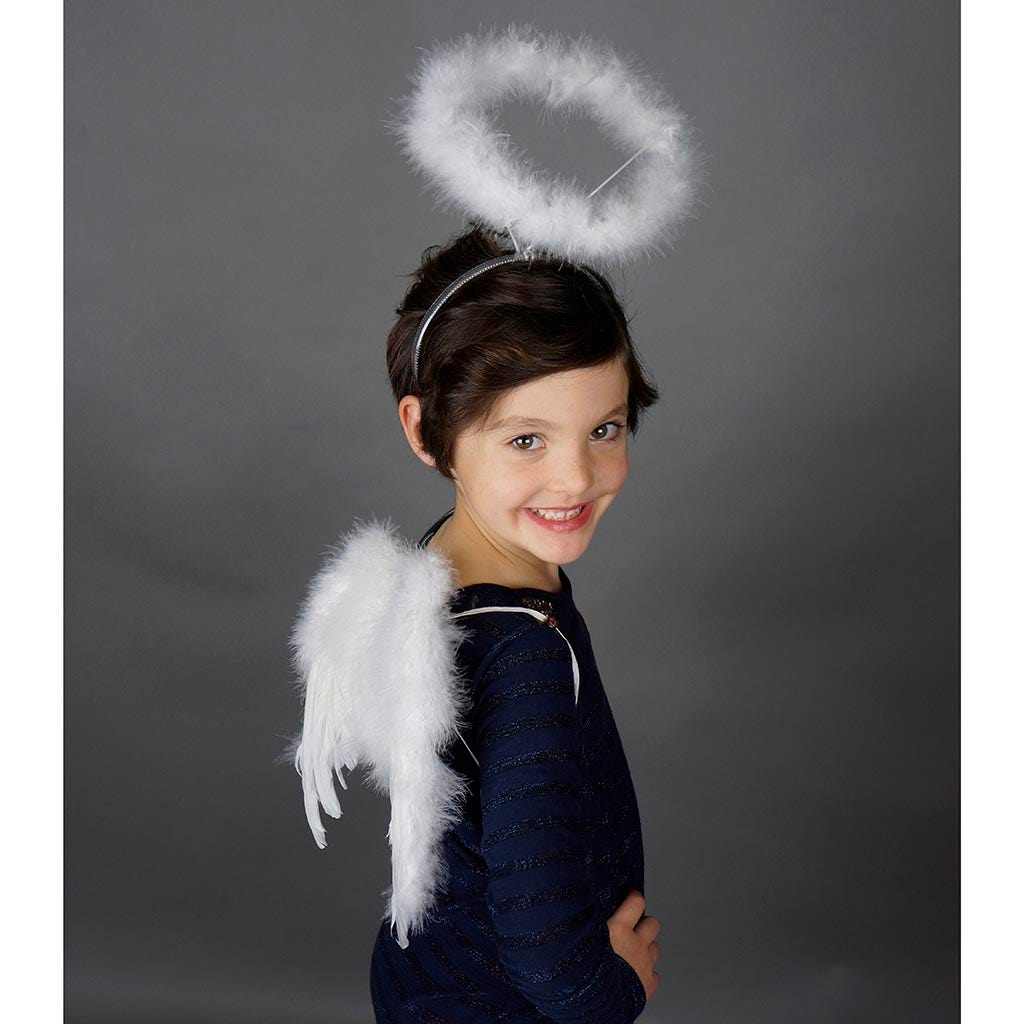 White Angel Wing Halo Costume - Kids Halloween Baby Toddler Feather Wings