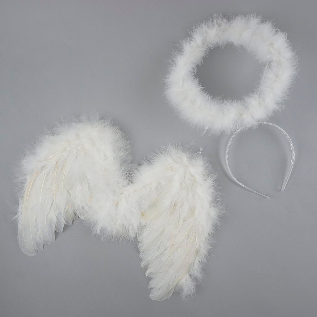 White Angel Wing Halo Costume - Kids Halloween Baby Toddler Feather Wings