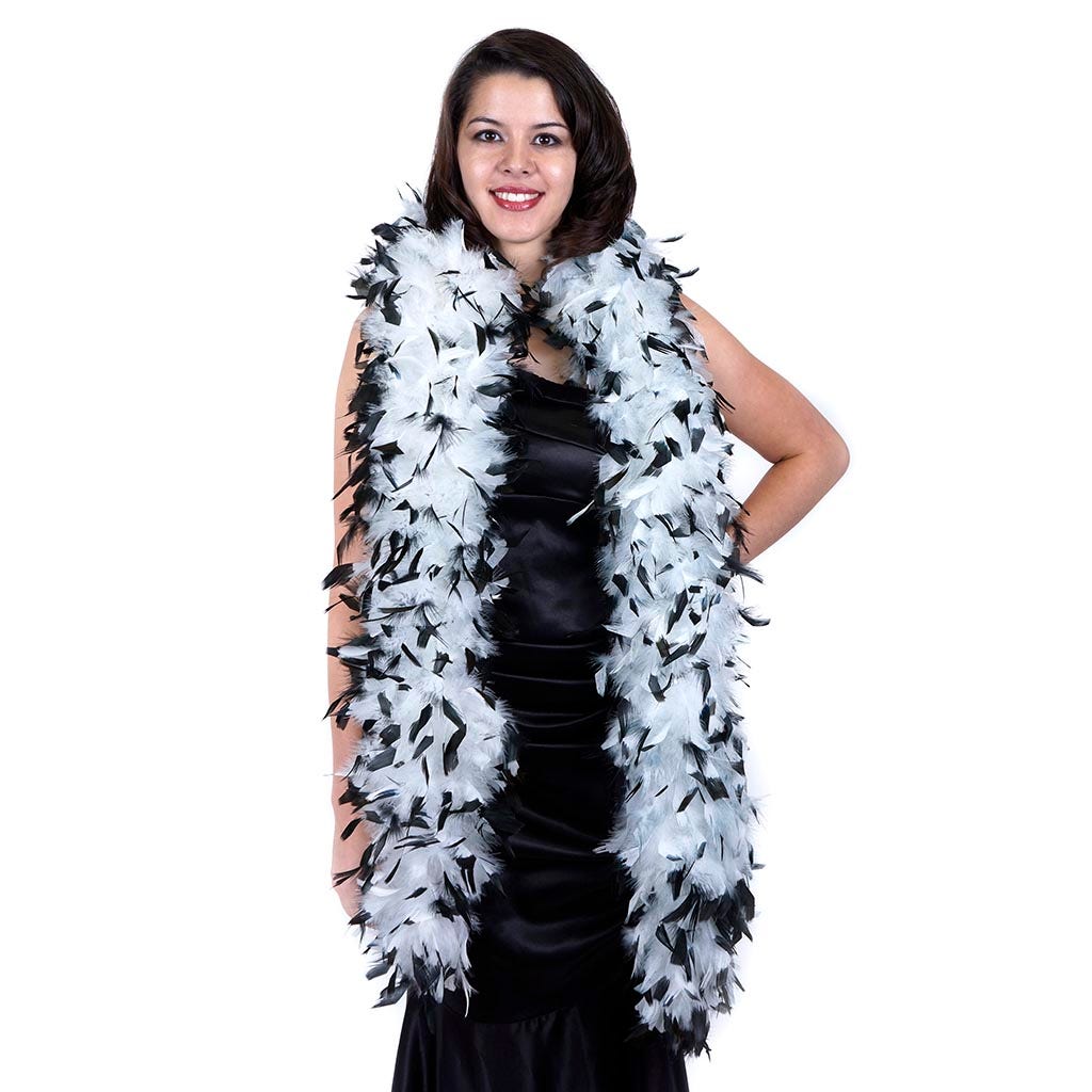 Tipped Chandelle Feather Boa - Heavyweight - White/Black