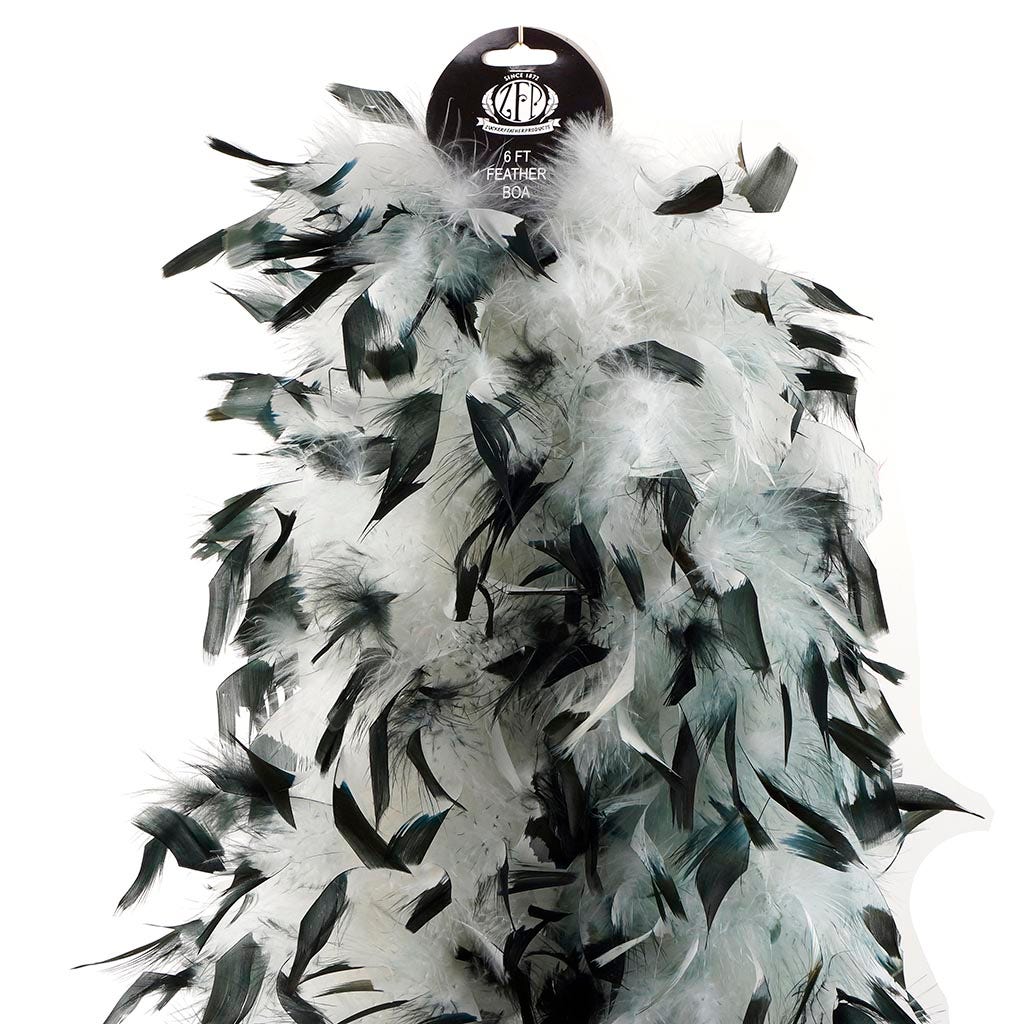 Tipped Chandelle Feather Boa - Heavyweight - White/Black