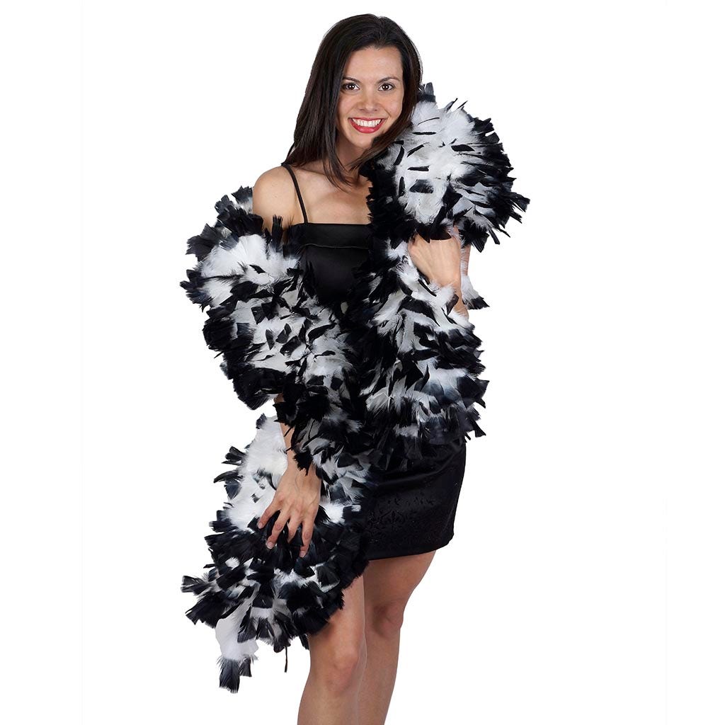 Turkey Feather Boa 10-14" - White/Black Tipped