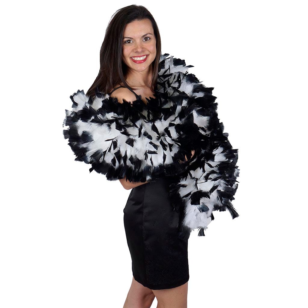 Turkey Feather Boa 10-14" - White/Black Tipped